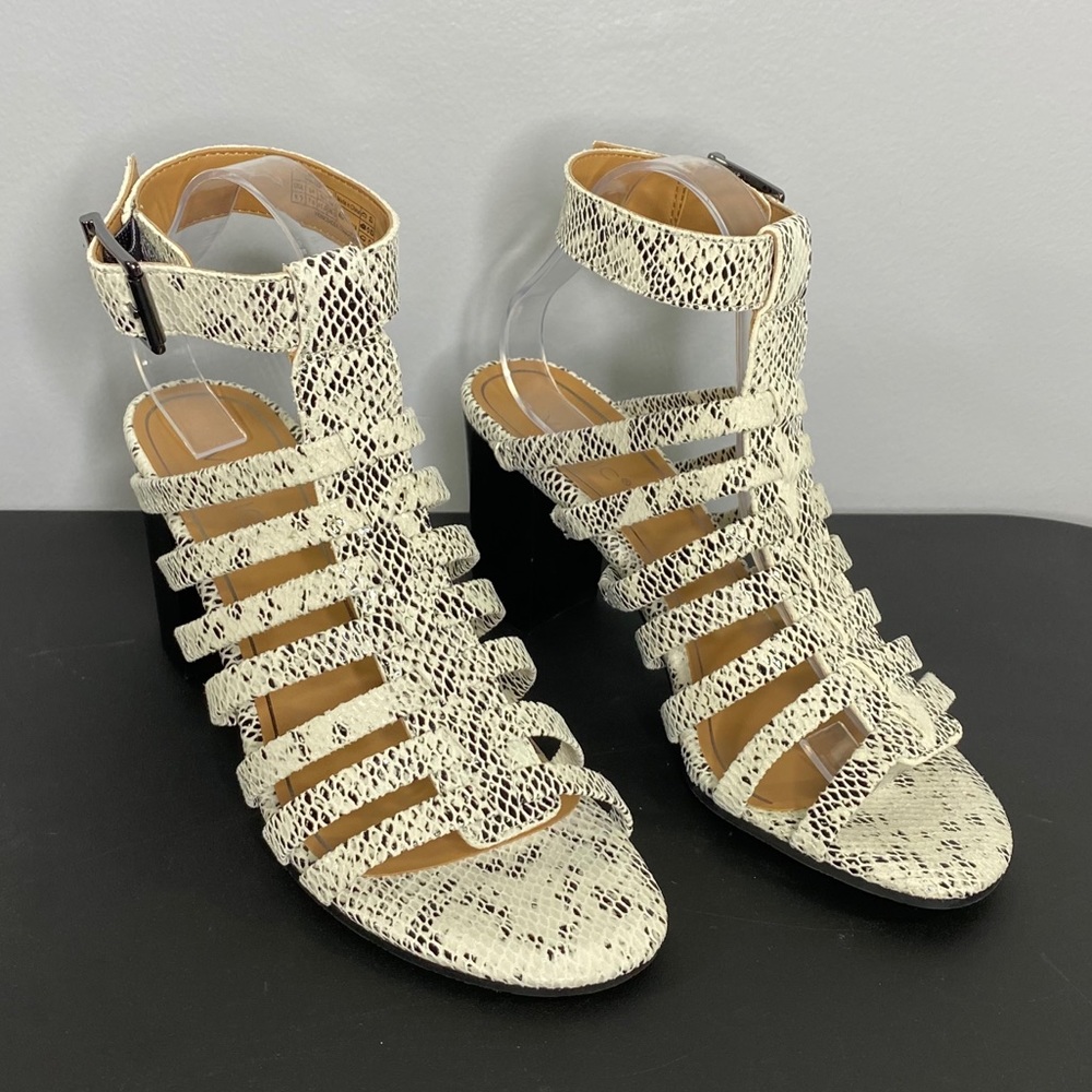 Vionic Sami Caged Snakeskin Block Heel Sandal 9.5